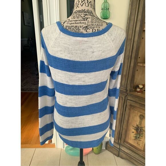 Lilly Pulitzer Sweater Women Small Blue White Pullover Striped Sheer Scoop Neck - Picture 2 of 5